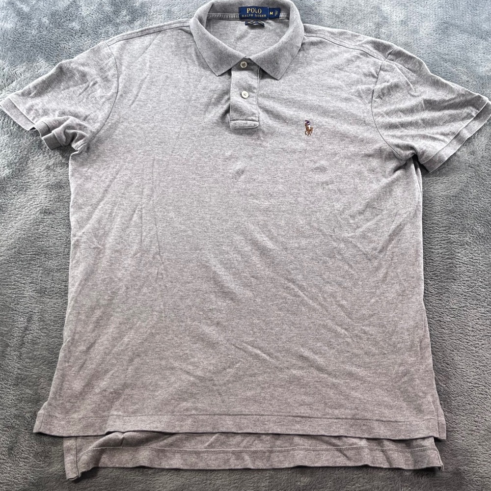 Polo Ralph Lauren Mens Grey Pima Soft Touch Cotton Short Sleeve Polo Shirt Med